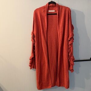 Elegant Ruffled Cardigan - Coral